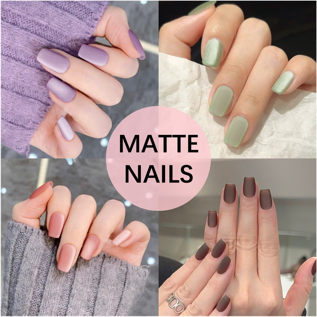 เล็บปลอม Matte สีทึบสีชมพู Vilet สีน้ําตาลสีแดงสีเขียวสั้นทรงสี่เหลี่ยมฟรีกาว