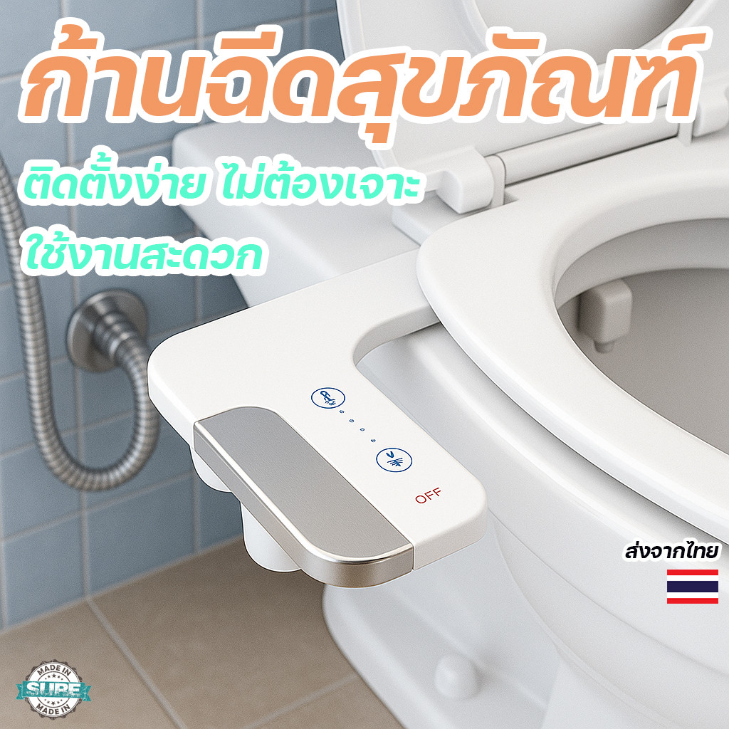หัวฉีดชำระติดฝาชักโครก ปรับระดับน้ำได้ ติดตั้งง่าย รองรับสุขภัณฑ์หลากรุ่น ใช้งานสะดวก ชักโครก สุขภัณฑ์ห้องน้ำ
