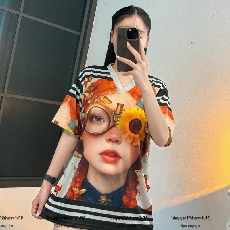 เสื้อคอวีลายกวางสีม่วง สำหรับขนาด L, XL, 2XL (เหมาะทั้งชายและหญิง)