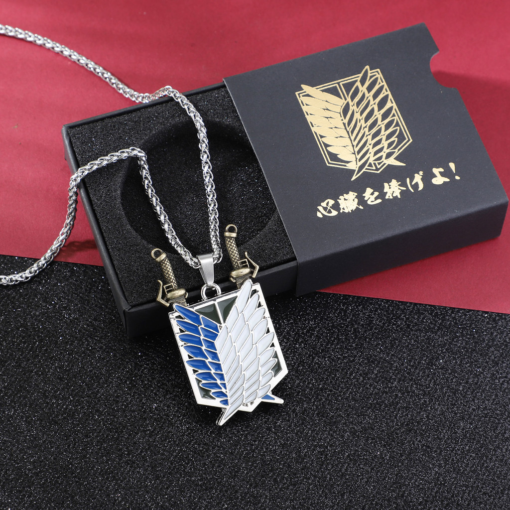 Premium Selection#Attack on Titan Double Blades Wings of Freedom Logo Necklace Pendant Survey Corps 
