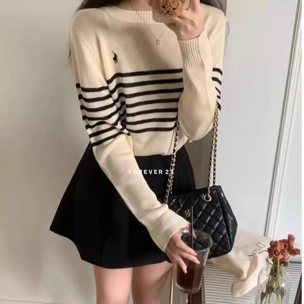 Chic Classy ต้นฤดูใบไม้ร่วงรอบคอ Retro High-End ลายเย็บปักถักร้อยภายในแขนยาวถักเสื้อ Bottoming เสื้อ