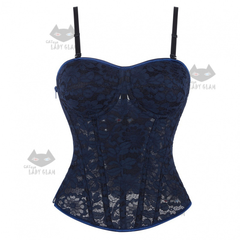 CATeye03146 LadyGlam Gorgeous Elegant Corset, Sheer Lace Underbuster Corset with Dual Straps & Steel