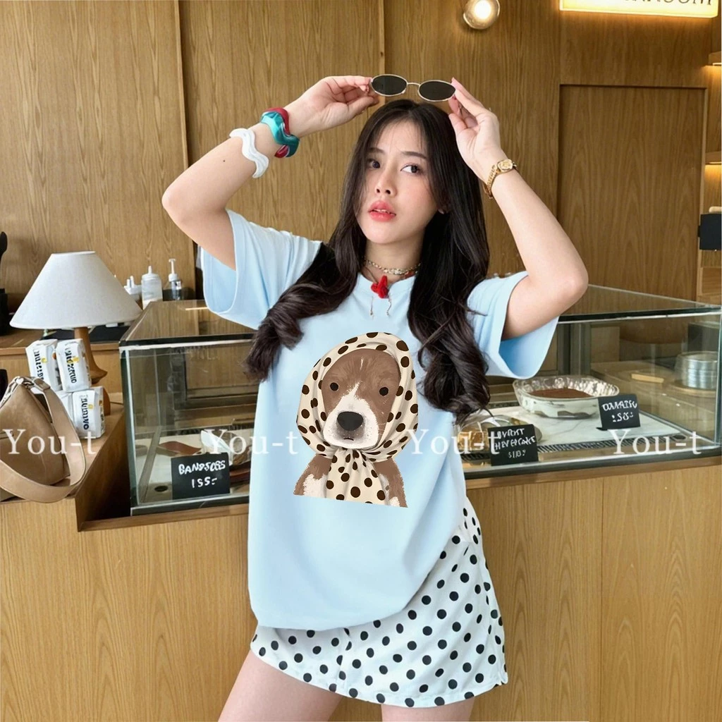 Basi💥 เสื้อยืด oversize unisex เสื้อน่ารัก โคตรนุ่ม เสื้อ cotton 100% ไม่หดตัวลาย เสื้อไม่ยับ ลาย "Bandana dog"