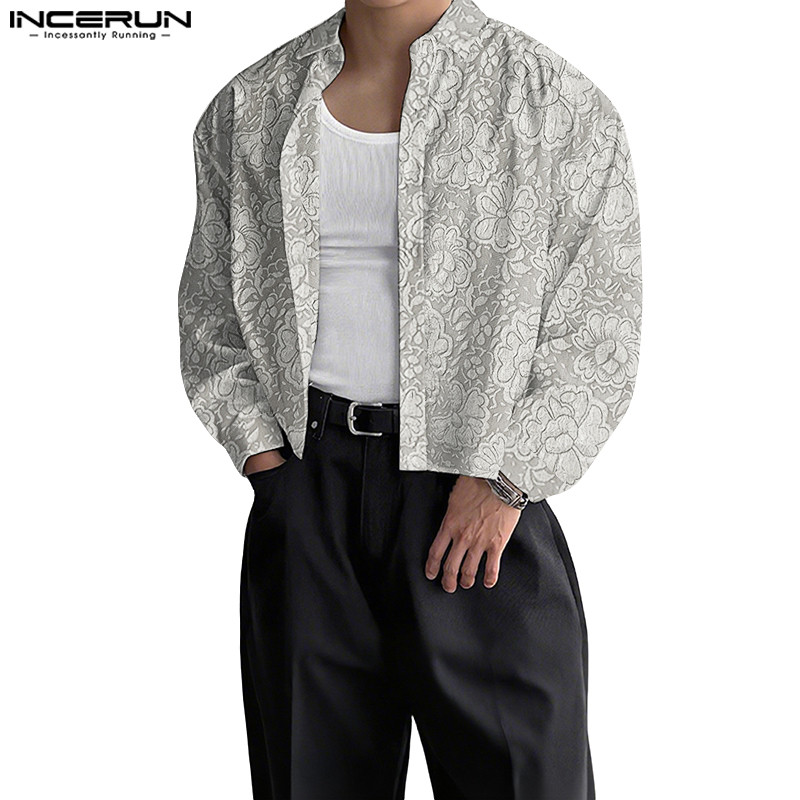 เสื้อเชิ้ตแขนยาวดีไซน์สำหรับผู้ชาย ทำจากผ้าแจ็คการ์ด สไตล์แฟชั่น