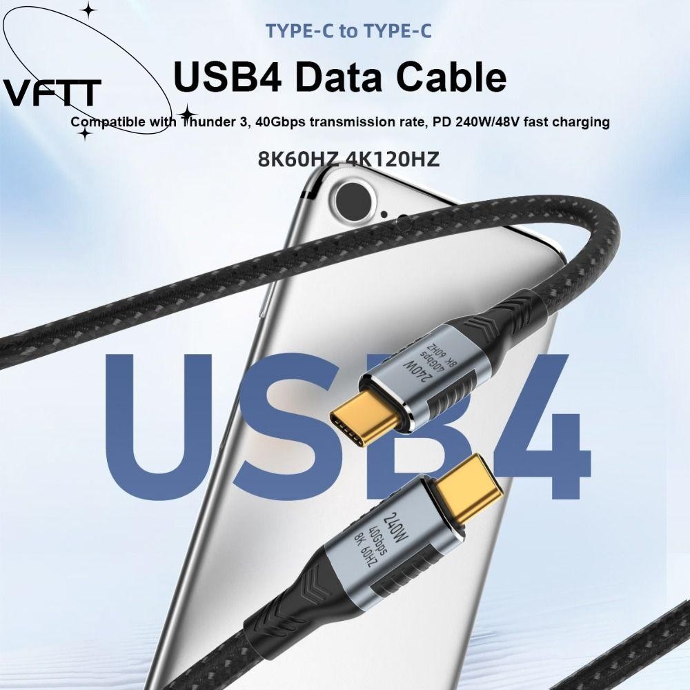 VFTT USB 4.0 Gen 3 40Gbps Data Line สําหรับจอภาพแล็ปท็อป 8K 60HZ