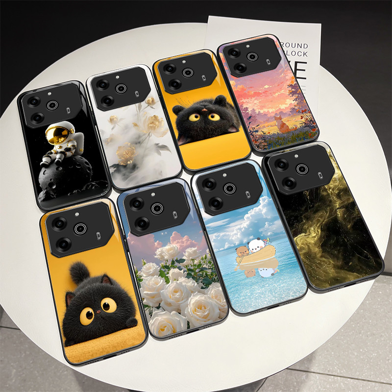 สําหรับ Tecno Pova 6 Pro Pova6 5G ใหม่ยอดนิยมกระจกนิรภัยกรณี Tecno LI9 LI7 Pova 6 6Pro แมวน่ารักประณ