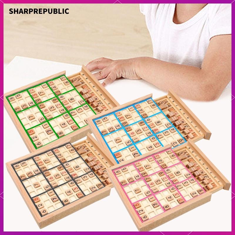 [Sharprepublic] ไม้ Sudoku กระดานของเล่นคณิตศาสตร์ปริศนา Montessori ของเล่นการเรียนรู้แบบพกพา Playse