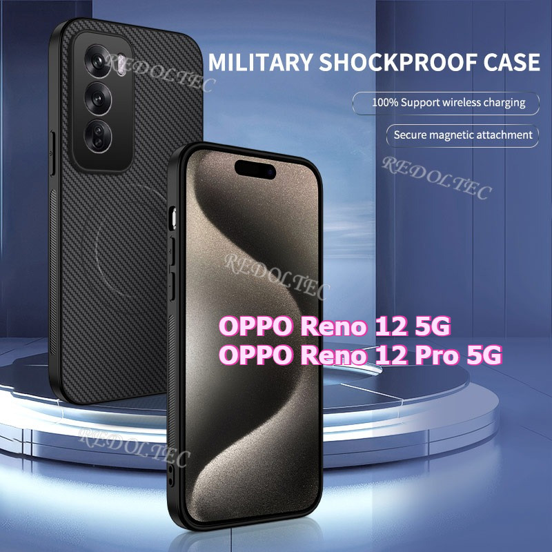 เคสแข็ง OPPO Reno 12 12Pro 5G หนังกันกระแทกรูปแบบคาร์บอนไฟเบอร์ปลอกแม่เหล็ก OPPO Reno 12 Pro Reno12 ไร้สายชาร์จกลับฝาครอบโทรศัพท์