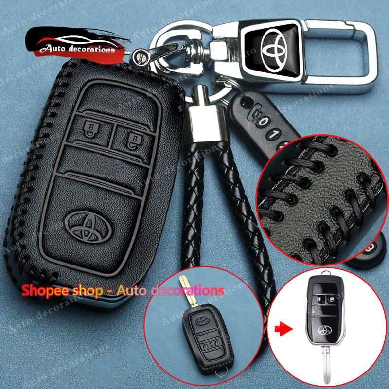 สําหรับ Toyota ดัดแปลงฝาครอบรถ Toyota Fortuner/Vigo/Innova/Altis/Camry/Hilux Vios2018 ฝาครอบกุญแจพับหนังพวงกุญแจ
