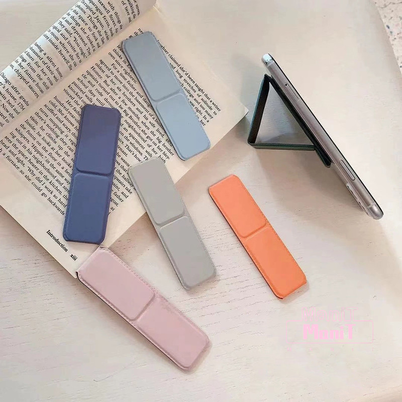 ที่วางโทรศัพท์ตั้งโต๊ะ แบบพับได้ สีพื้น สากล / สายรัดข้อมือ PU แบบสร้างสรรค์ ที่จับนิ้ว ขาตั้งโทรศัพท์มือถือ / ตัวยึด แบ