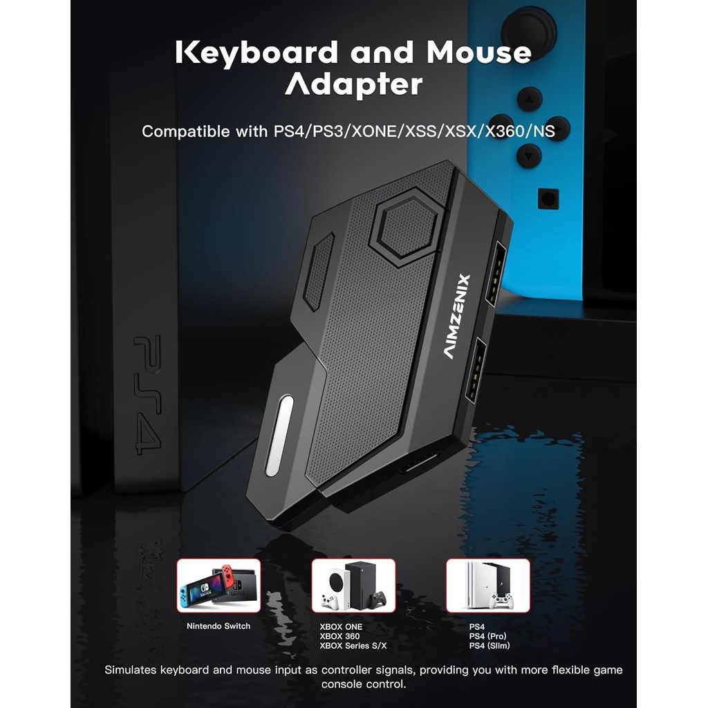 AIMZENIX คีย์บอร์ดและเมาส์อะแดปเตอร์สําหรับ Nintendo Switch/PS4/Xbox Series/Xbox One/Xbox 360/PS3, ต