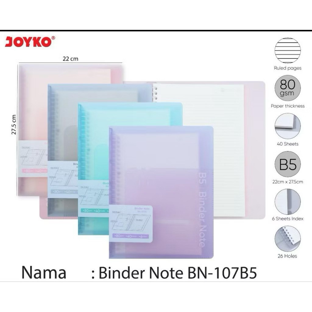 Joyko BN 107 A5/B5 Binder Note Folder (ชิ้น)
