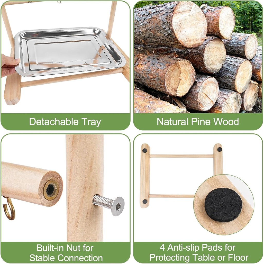 สนามเด็กเล่นนกเล่นยืนนกแก้วคอนยืน,ไม้ธรรมชาติเล่นยิมสําหรับนกแก้วคอนัวร์ ค็อกคาเทล เลิฟเบิร์ด บัดกี้