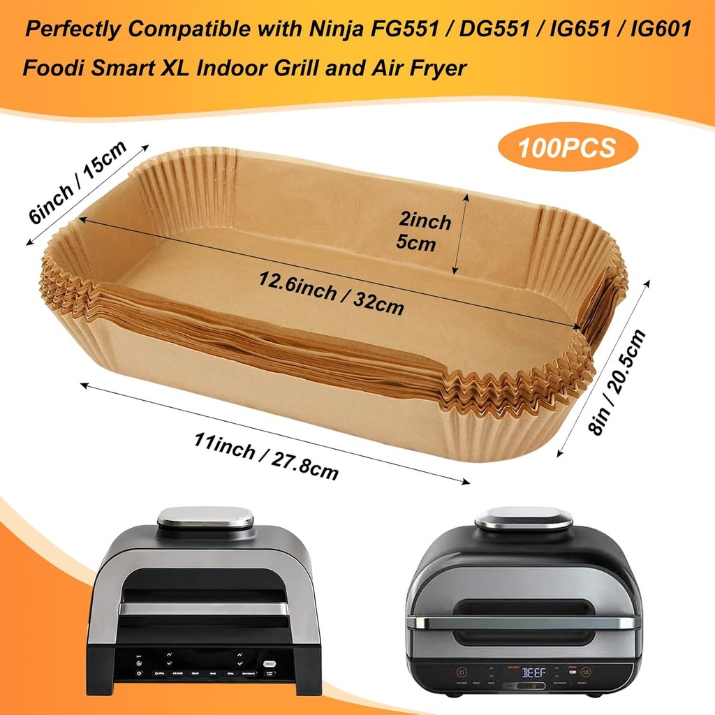 BYKITCHEN Air Fryer Liners สําหรับ Ninja FG551/DG551/IG651 Foodi สมาร์ท XL ย่างในร่ม, ชุด 100, สี่เห