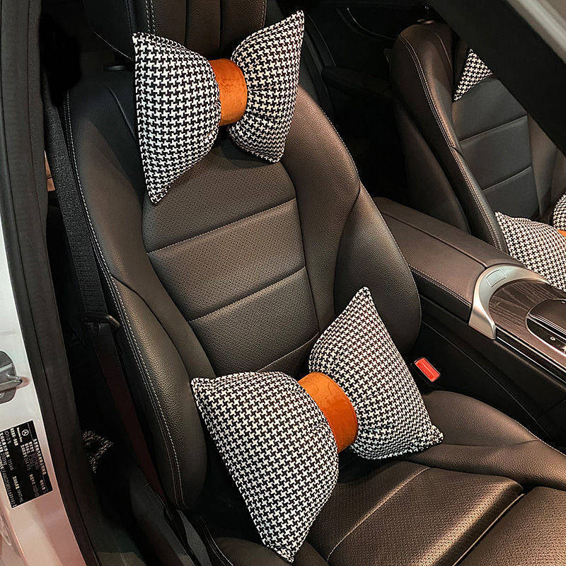 Automotive Headrest Lumbar Support Pillow Lumber Pad Headrest Neck Pillow Creative Houndstooth Back 