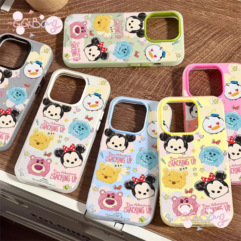 สำหรับ IPhone 15 16 11 13 12 14 Pro Max 15 16 7 8 Plus XR X XS มิกกี้เมาส์สตรอเบอร์รี่หมีวินนี่ 2 in 1 วุ้นครอบคลุม
