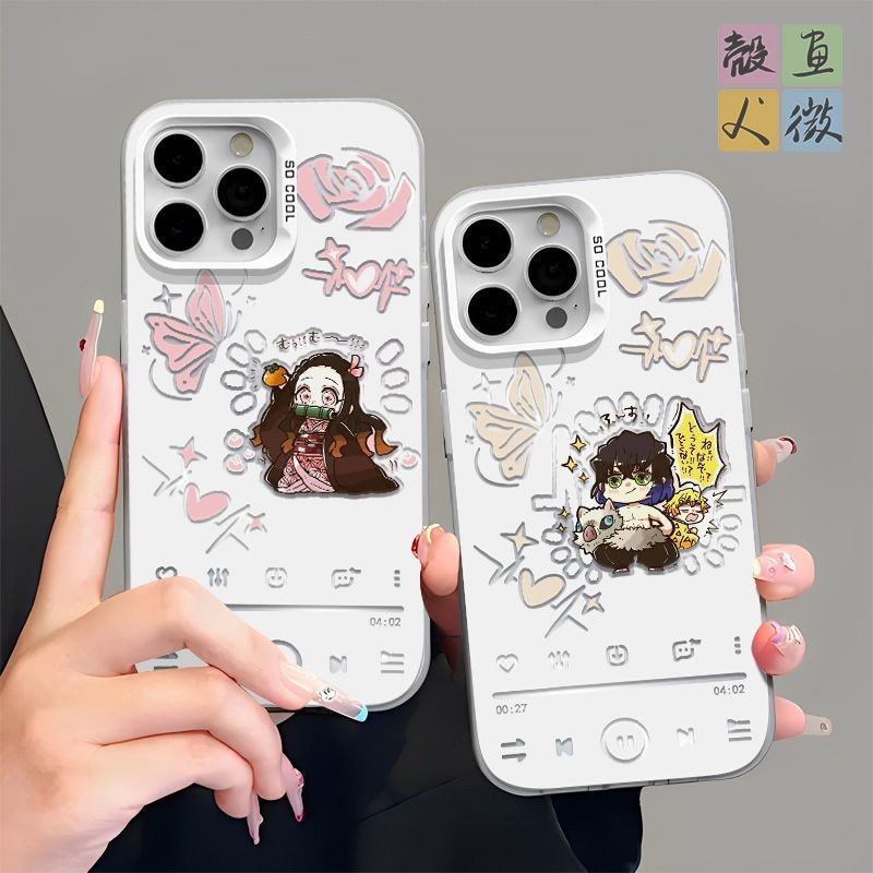 รุ่น Q Demon Slayer Nezuko Tanjiro เคสโทรศัพท์อะนิเมะที่มีสีสันเงินเหมาะสําหรับ iPhone เคสโทรศัพท์เห