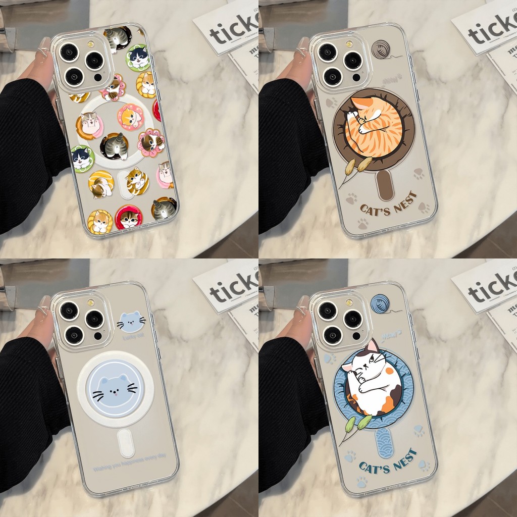 เคสโทรศัพท์ Magnetic For iPhone 13 11 17 pro max Case iPhone 11 15 16 pro max 14 12 pro max ลูกแมวน่ารัก