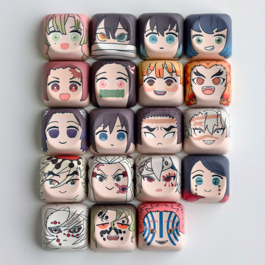 Demon Slayer Keycaps MOA โปรไฟล์ PBT ห้าด้าน Dye Sublimation 19pcs การ์ตูน Keycaps สร้างสรรค์น่ารัก Shinobu Mitsuri Obanai Gyomei Kyoujurou Sanemi Nezuko Tanjirou Keycaps