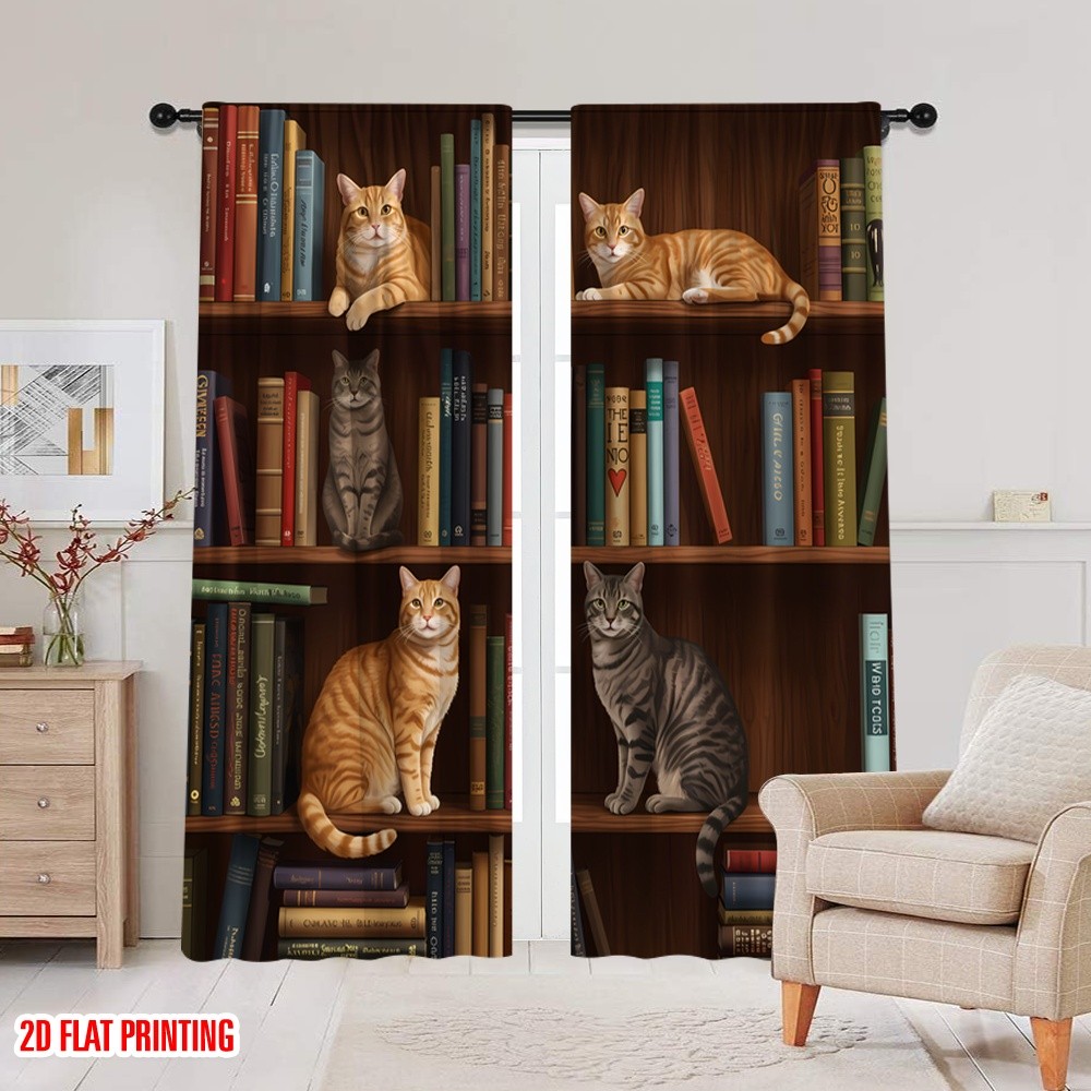 แนะนำ ผ้าม่าน 2ชิ้น2ง แบนพิมพ์ผ้าม่านหน้าต่างแมวชั้นวางหนังสือโคซี่สีส้มลายโพลีเอสเตอร์โดยไม่ต้องไฟฟ้าเทศกาลวันหยุดสําหรับวันหยุดฤดูใบไม ราคาพิเศษ มีเก็บเงินปลายทาง
