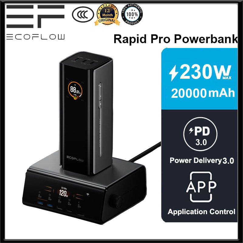 EF ECOFLOW 20000mAh 230W Rapid Pro Powerbank สายเคเบิล 100W ในตัวแบบพกพา Fast Charger