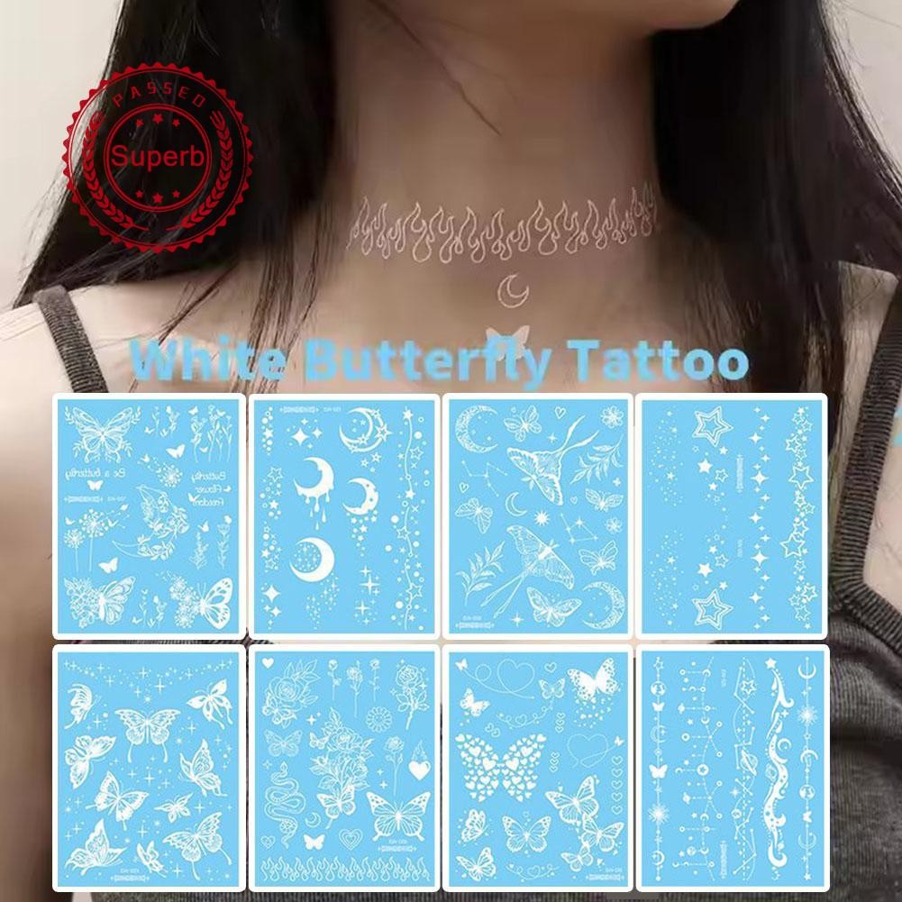 DORAME สติกเกอร์รอยสักเรืองแสงสีขาวแสงสีฟ้า A3g0 Collarbone Luminous K9r0 สติกเกอร์ M1s3