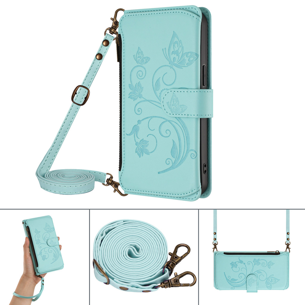 Sony Xperia 10 1 5 VII VI V IV Wallet Zipper Case Crossbady Strap พร้อมช่องใส่การ์ด 5 ช่อง