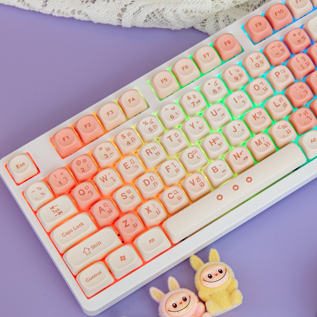 Pink Sakura Keycaps ไทย/อังกฤษ MOA Profile ปุ่มกดสีชมพูคีย์บอร์ดเครื่องกลระเหิดความร้อนสําหรับการปรั
