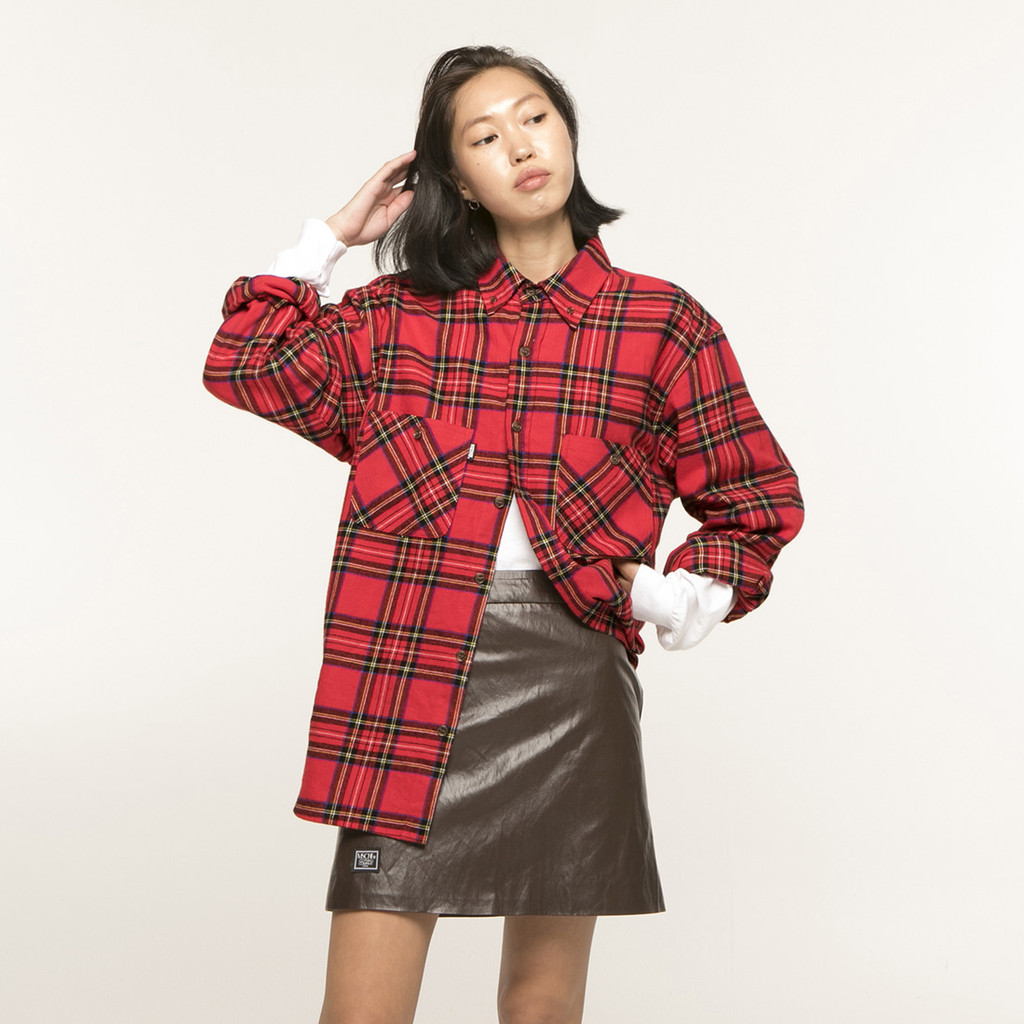 [MISS ] MSCHF Classic Retro Red Plaid Shirt Red Plaid Loose Shirt Jacket