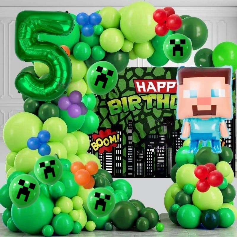 Minecraft Steeven Theme บอลลูน Garland Arch Kit เกมจับฟอยล์ Ballons ตกแต่งงานเลี้ยงวันเกิด