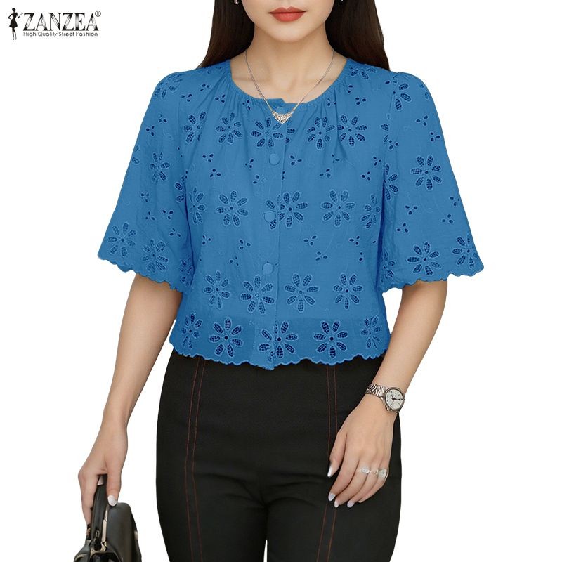 เสื้อลูกไม้แขนกลวงสไตล์เกาหลีสำหรับผู้หญิง สง่าราตรีและสวมใส่ง่าย
