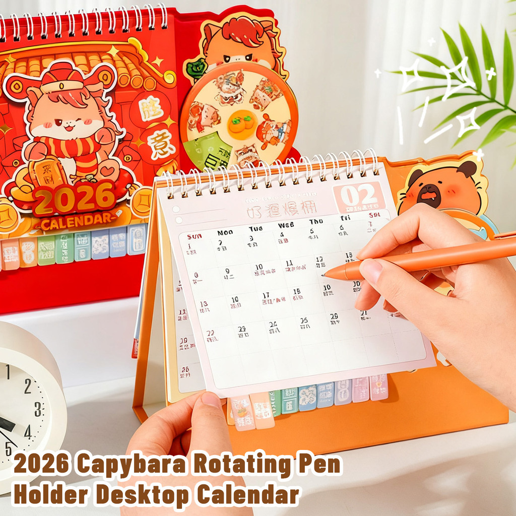 ปฏิทินตั้งโต๊ะ 2 ชิ้น พร้อมที่ใส่ปากกา | แพลนเนอร์แบบหมุนได้ 2025-2026 15เดือน ต.ค ถึง ธ.ค. มินิมอล 