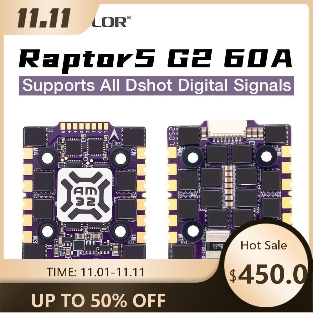Flycolor RC 60A ESC Raptor5 G2 Mini AM32 60A ESC 3-6S Lipo 20x20mm M3 รองรับทุก Dshot สัญญาณดิจิตอลส