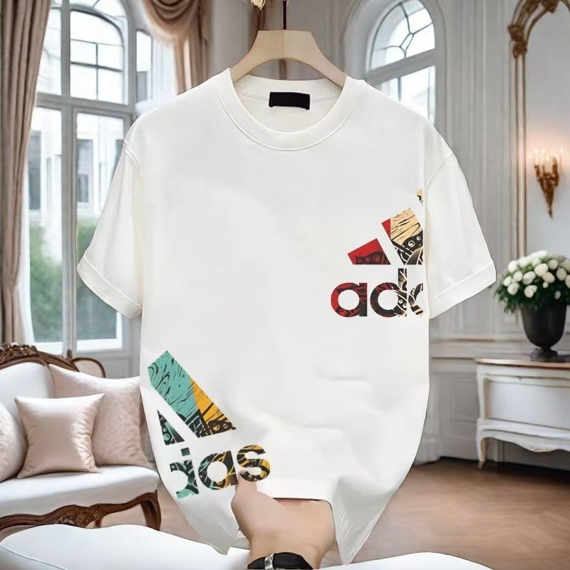 2025 เสื้อยืด Slim-fit อินเทรนด์ 23 เสื้อยืดสีขาว 2025 ใหม่พิมพ์ใหม่ฤดูร้อนแขนสั้นคอกลมชายครึ่งแขน 2