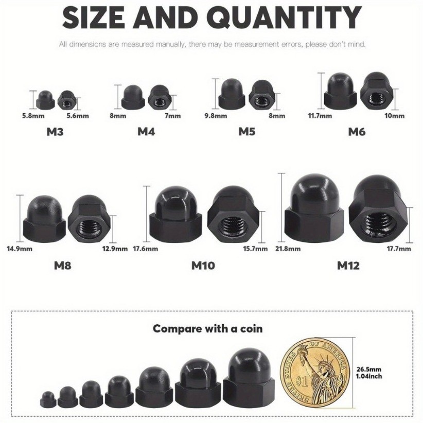 น็อตหัวหมวก M3-M12 ไนลอน แข็งแรง (120pcs) [ZQ-D1]