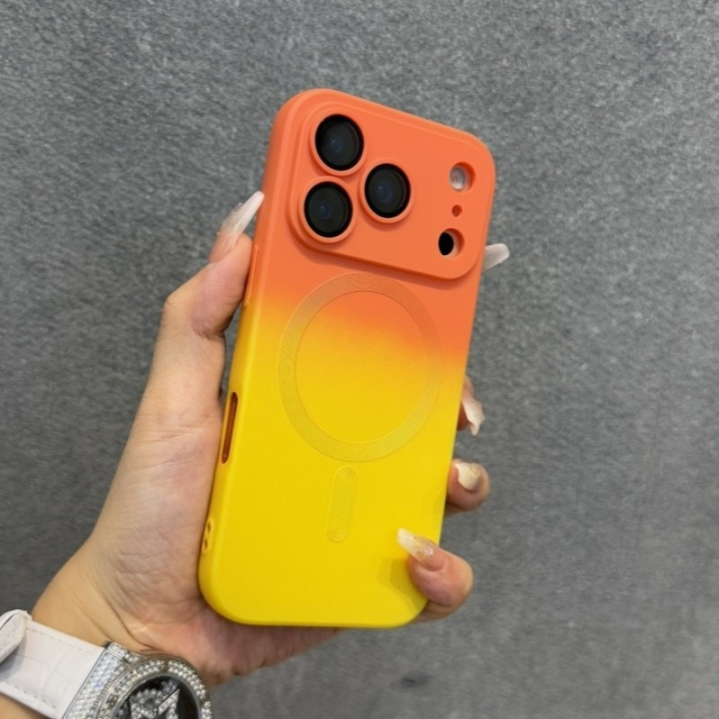 การไล่ระดับสี สีส้มแม่เหล็กซิลิโคนสําหรับ ไอโฟน 17 16 15 14 13 12 11 มือโปร สูงสุด 17อากาศ บวก เลนส์ฟิล์มป้องกันกรณีปกอ่อน