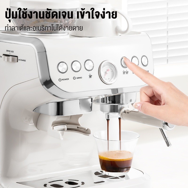 Ksrain รับประกัน​3 ปีเครื่องชงกาแฟอิตาลี ใช้ในบ้าน ขนาดเล็ก พร้อมเครื่องบดในตัว แรงดัน 20 บาร์ กำลังไฟ 1450 วัตต์ มีการร - รูปที่ 3