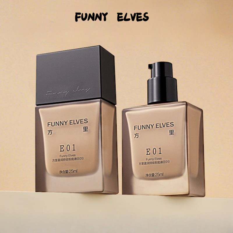 FUNNY ELVES รองพื้นชนิดน้ํากันน้ํากันเหงื่อธรรมชาติยาวนานคอนซีลเลอร์แต่งหน้าควบคุมความมันให้ความชุ่ม