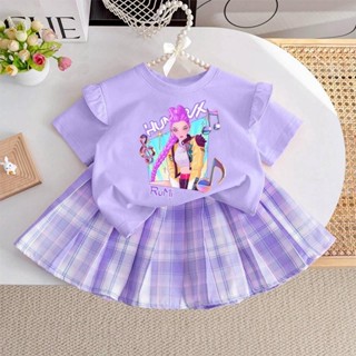 Pinkชุดเซ็ทเด็ก2ชิ้นลายkpop demon hunter ชุดเซ็ทเด็ก2ชิ้น เส…