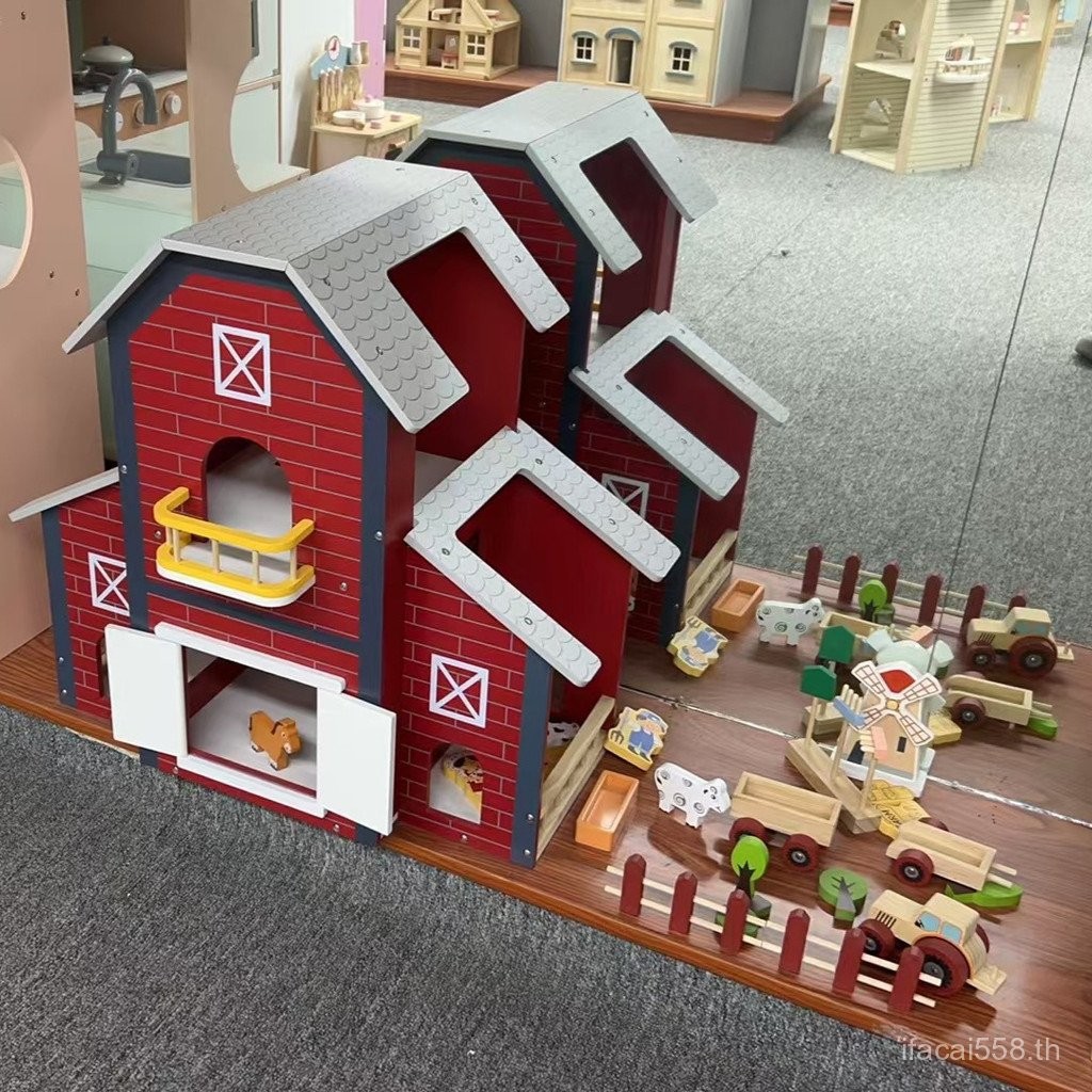 เด็กจําลองสถาปัตยกรรม Hand-Matching Building House ปริศนา Happy Farm Play House จําลองชีวิตของเล่นสน