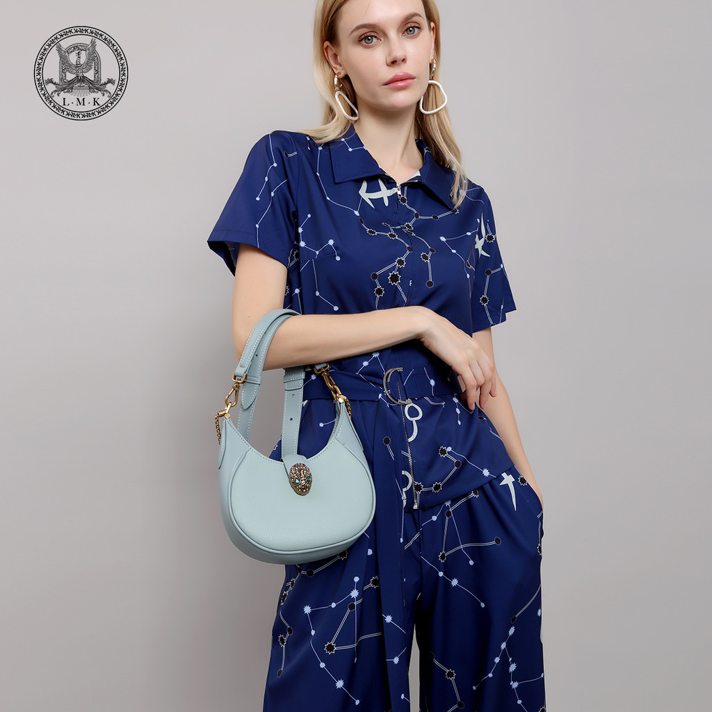 ฝรั่งเศส LMK ของแท้หนัง Crescent กระเป๋าผู้หญิง 2023 ใหม่แฟชั่น All-Match สีแดงใต้วงแขนกระเป๋าไหล่กร