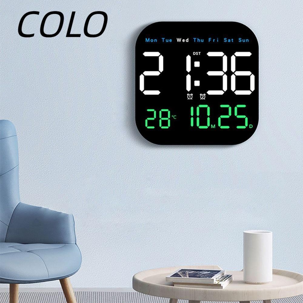 COLO นาฬิกาแขวนอิเล็กทรอนิกส์ LED ดิจิตอล โชว์วันที่และอุณหภูมิ ควบคุมเสียงได้ สำหรับใช้ในบ้าน