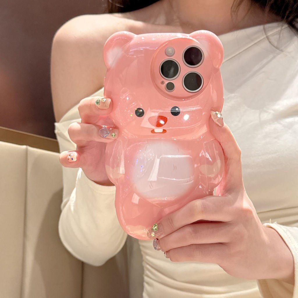 Bear Casing สําหรับ iPhone 17 Air 16 15 14 Plus 13 12 11 Pro Max Pink Loopy Soft Case Full Cover | XMK