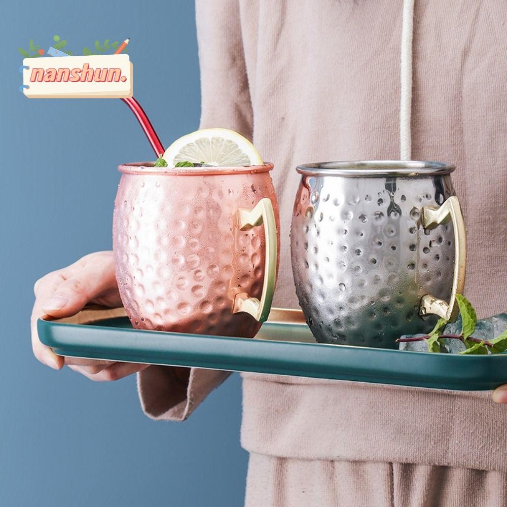 NANSHU ถ้วยทองแดงบริสุทธิ์, Handcrafted Moscow Mule ถ้วยแก้ว,ที่แข็งแกร่งตอกจับหนาลักษณะแปรง Moscow 