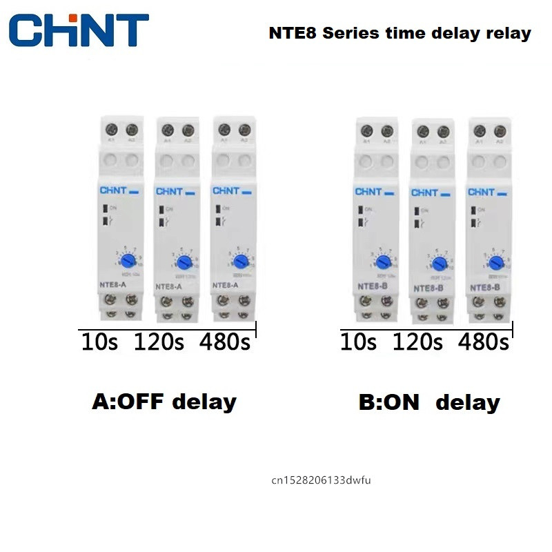 CHINT NTE8 NTE8-A NTE8-B 10S 120S 480S AC220V DC24V Series Time Delay Relay Control Off Power On Delay Din Rail Digital Timer