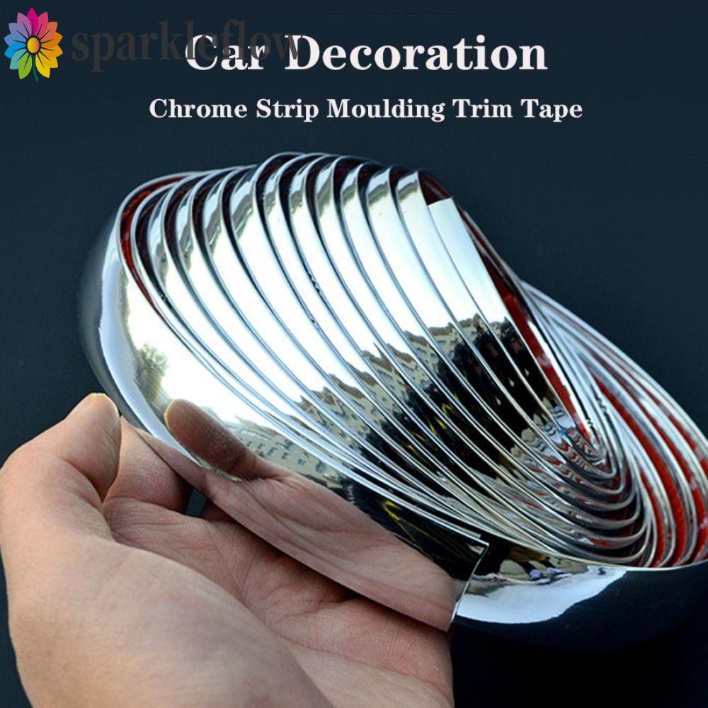 SPARKLEFLOW รถ Chrome Trim Strip เงิน 3M Anti-collision Strip Moulding จัดแต่งทรงผมสติกเกอร์ Guard อ