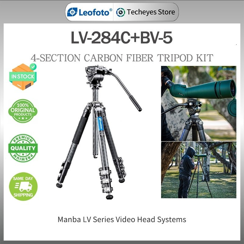 Leofoto LV284C ขาตั้งกล้องวิดีโอคาร์บอนไฟเบอร์พร้อมคอลัมน์กลาง 4 SectionHT99 J8FT