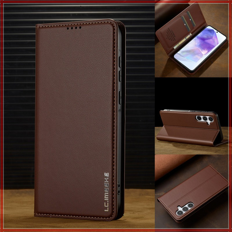 SAMSUNG แม่เหล็กเปิดและปิดเคสโทรศัพท์สําหรับSamsung A17 A16 A15 A14 A56 A55 A54 A53 A52 A36 A35 A34 4G/5G High EndฝาครอบหนังFrostedฝาครอบป้องกัน