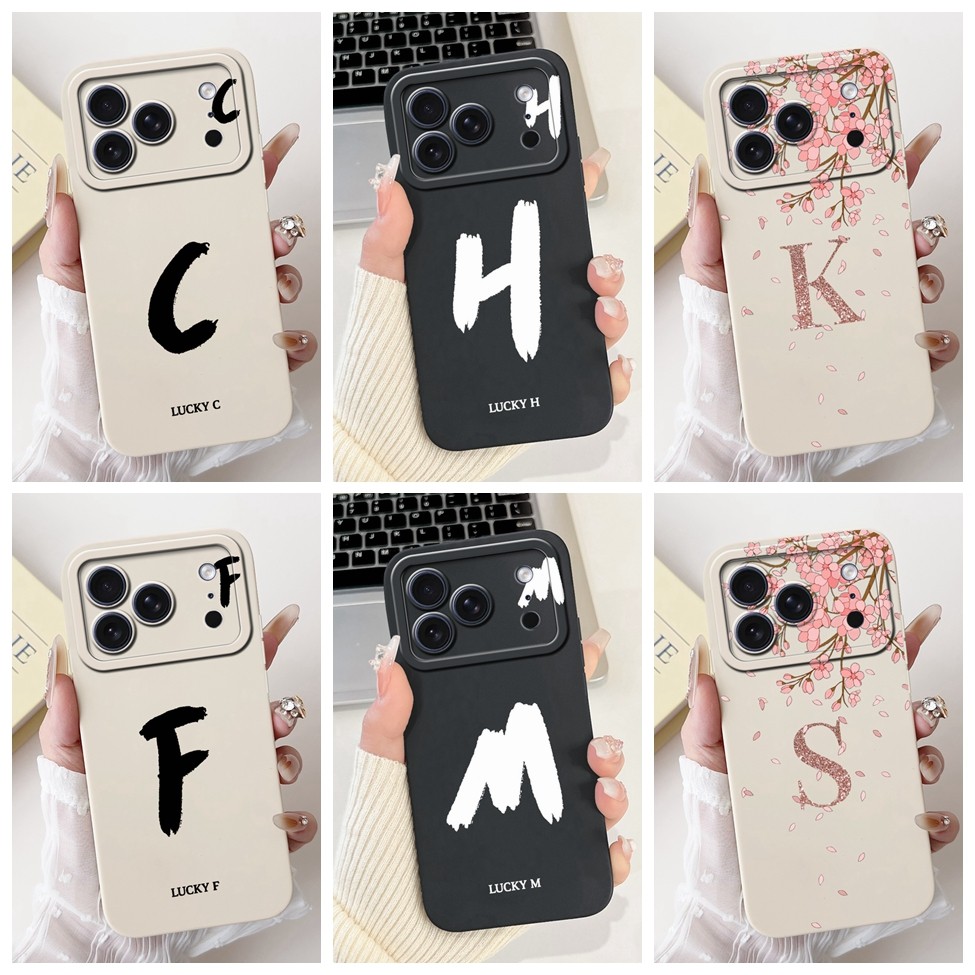 6.9 สําหรับ iPhone 17 Pro Max กรณีหรูหรา AZ ตัวอักษรแฟชั่นดอกไม้ Cool กันกระแทกซิลิโคนเคสโทรศัพท์ A3