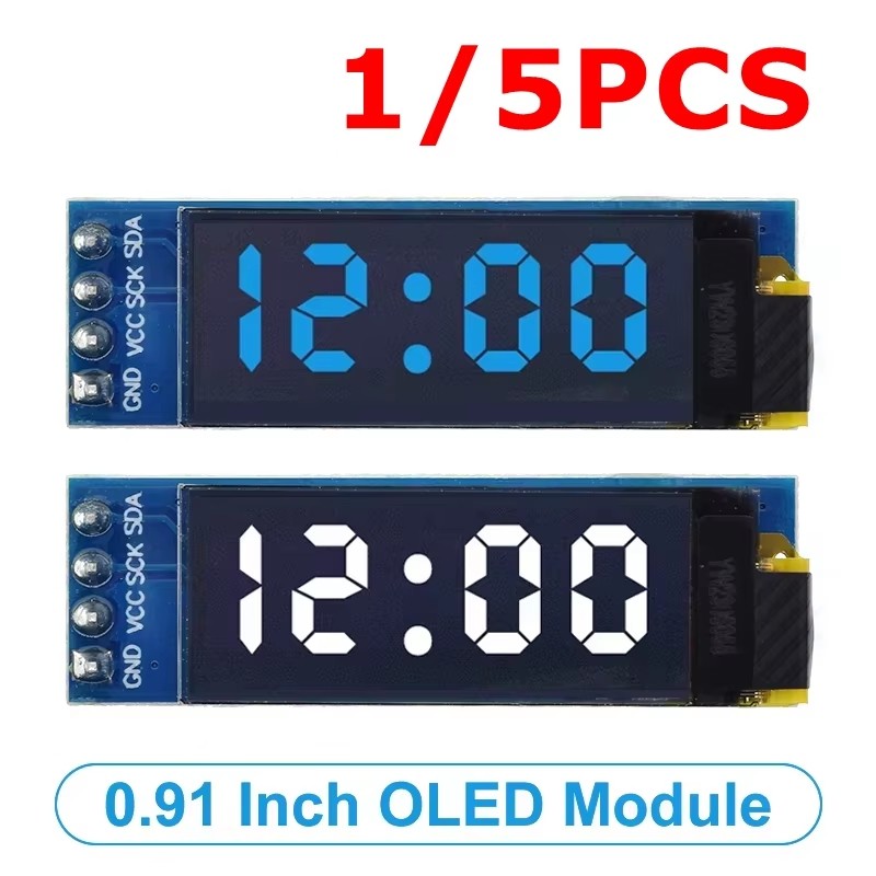 1/5PCS 0.91 นิ้วโมดูล OLED 0.91 "สีขาวสีฟ้า 128X32 จอแสดงผล LCD LED 0.91 "IIC สื่อสารสําหรับ Arduino